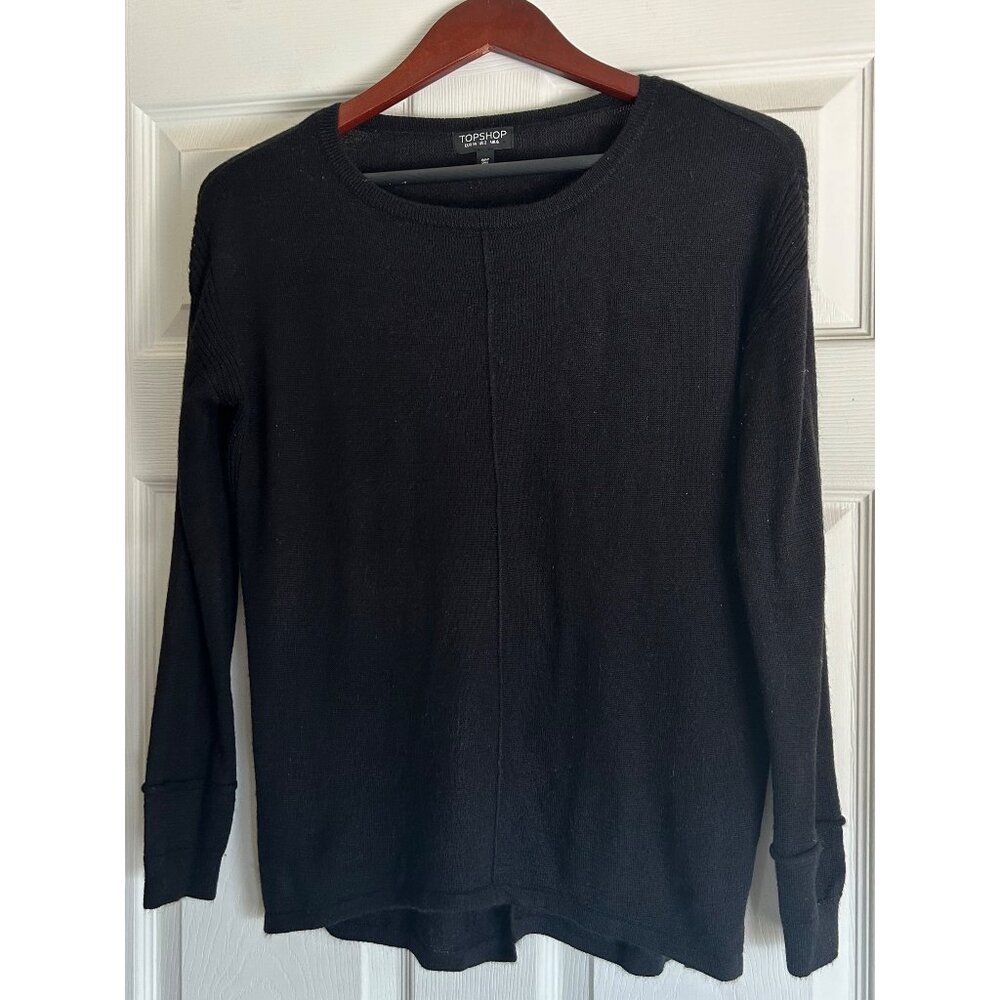 Topshop Long Line Crew Neck Sweater in Black